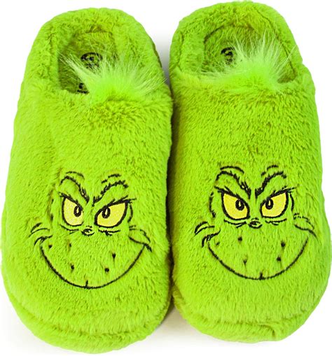 Grinch slippers for adults - Let the Christmas spirit ring as the whole family enjoys these matching Grinch slippers. Mom, Dad, boys and girls each have their own holiday slipper version with the Grinch front and center. Beautiful appliques and soft materials will make these family slippers a favorite gift of the holiday season. 